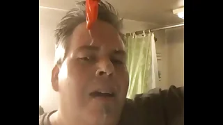 Str8 guy role himself a poofter covered in cum