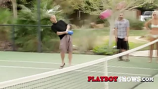 Big teat swinger blonde babe is playing softcore sex mafficking celebrations outdoors&period;