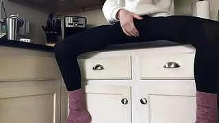 Sissy in socks and leggings playing on the close up